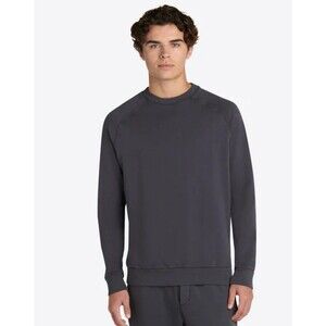 Bugatchi Comfort Solid Long Sleeve Crew Neck Pullover Sweatshirt L Grey Cotton